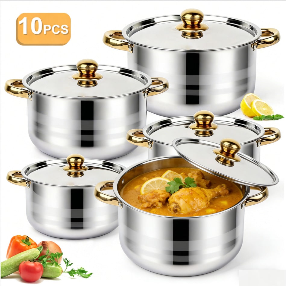 Kitchen Baking Pan Set - Stainless Steel Pot Set Modern Luxury