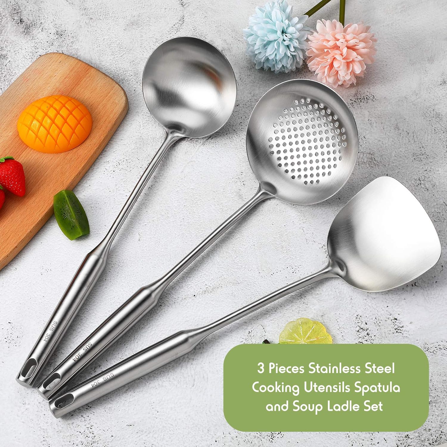 Wok Spatula, Ladle and Large S - Offset Spatula Set ulasan dan harga